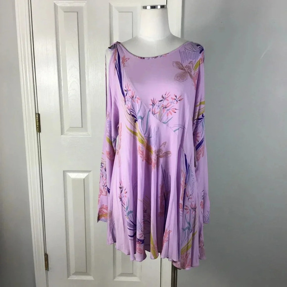 Free People Lilac Clear Skies Floral Cold Shoulder Tunic Mini Dress Size Small - Picture 1 of 7
